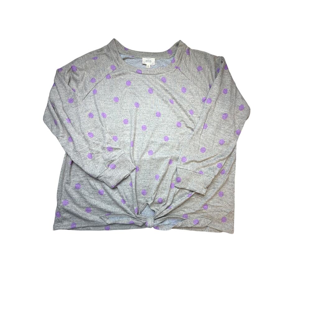 Perch by‎ Blu Pepper Gray Purple Polka Dot Long Sleeve Knit Top Women’s Size 2XL